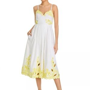 NWT Cinq à Sept Trailing Peonies Maude Dress -White Dress with Yellow Embroidery